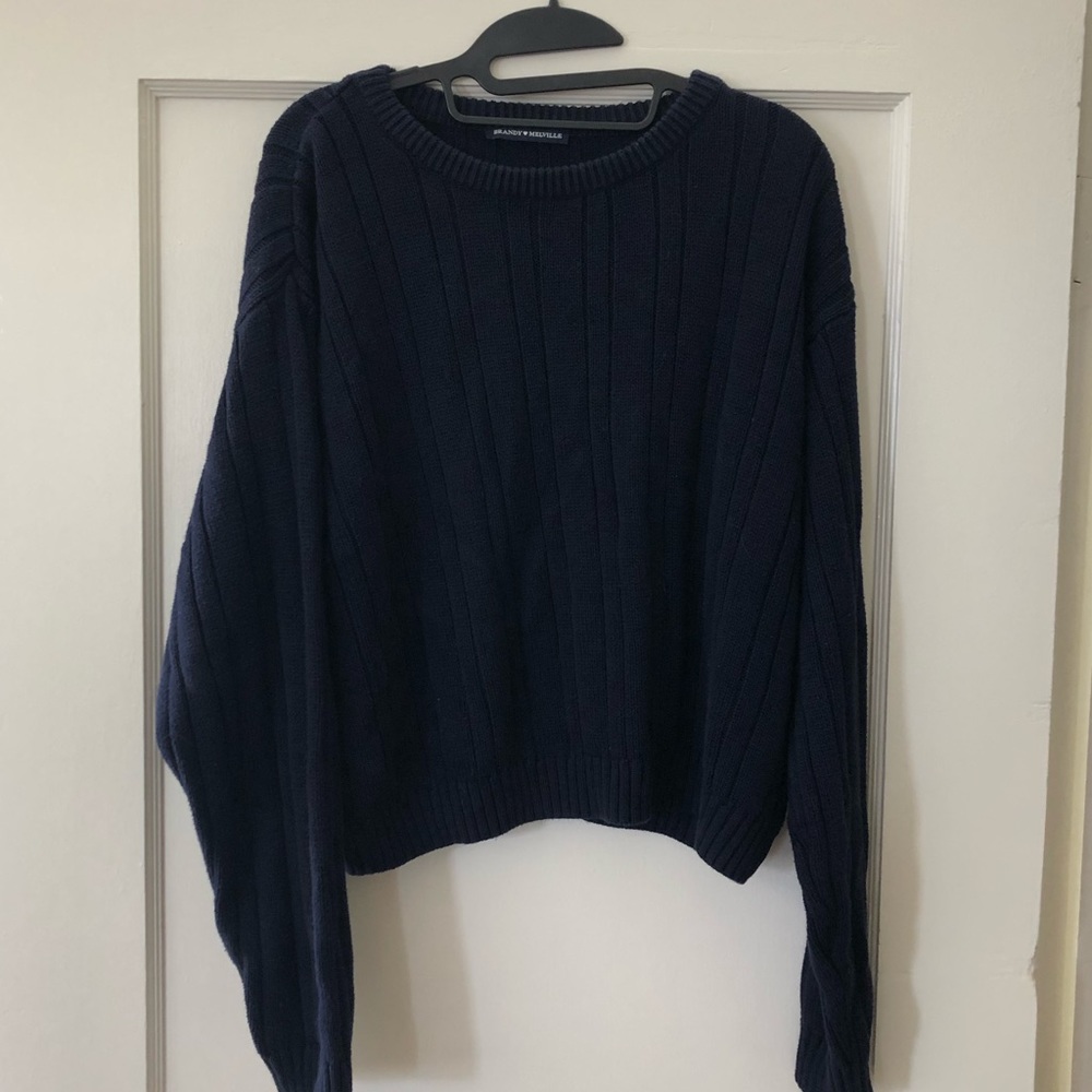 Cute cozy and soft cropped navy brandy Melville sweater
